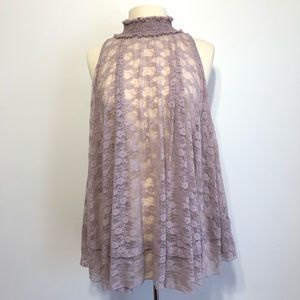 Free People Mauve Lace High-Neck Tunic